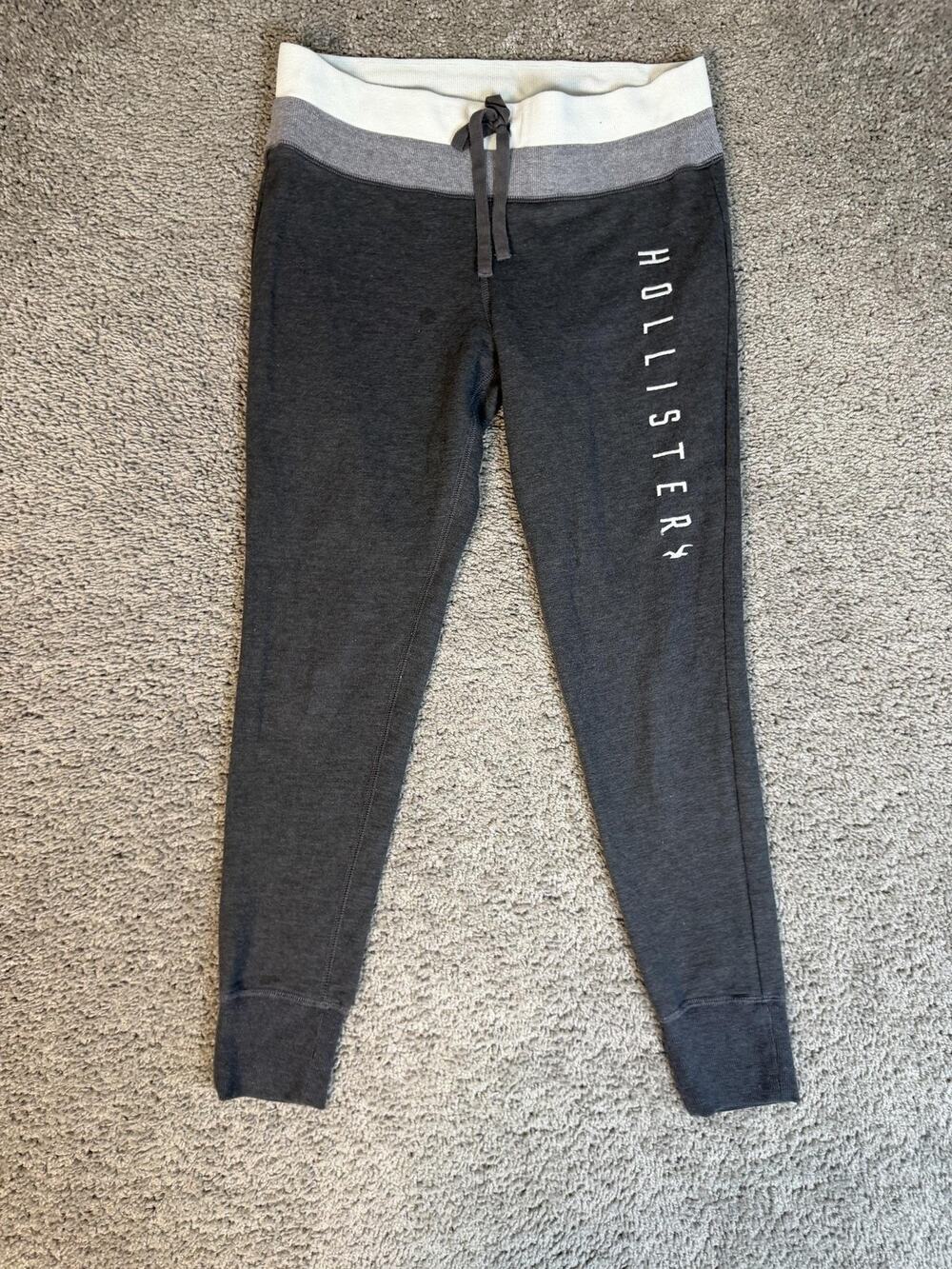 Hollister Sweatpants Womens L Gray Jogger Fleece Drawstring Pockets Preppy